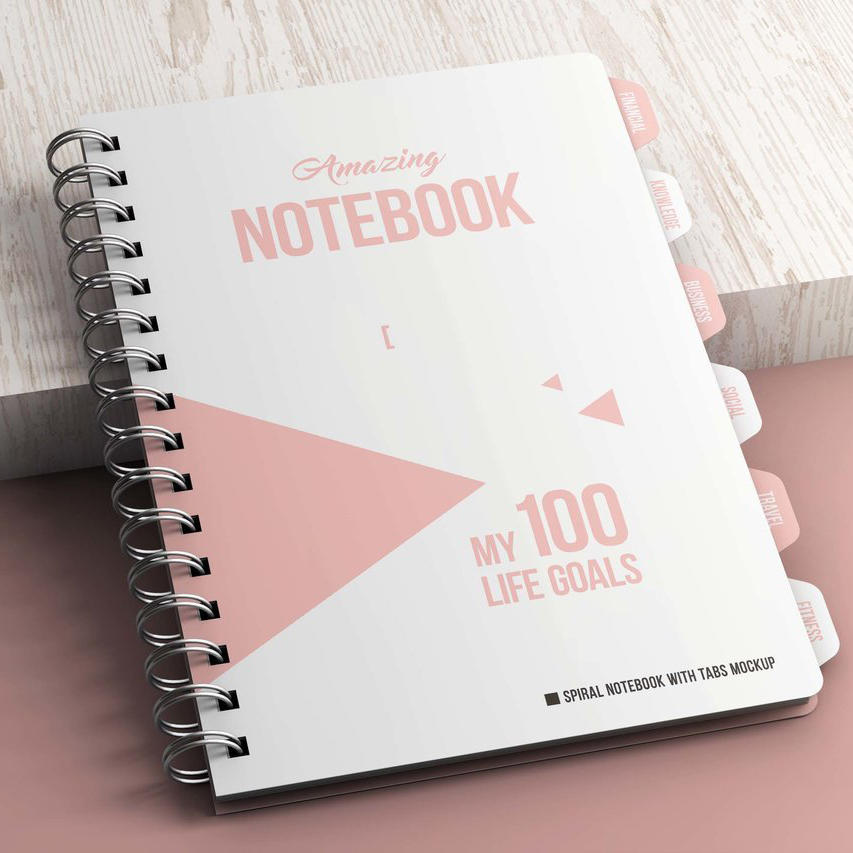 带标签螺旋笔记本样机