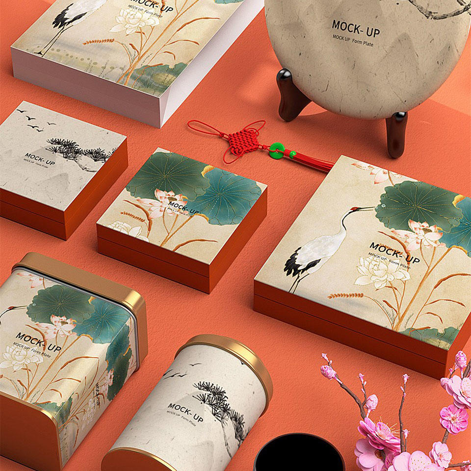 3D国潮创意文创企业标志VI手提袋包装盒贴图样机