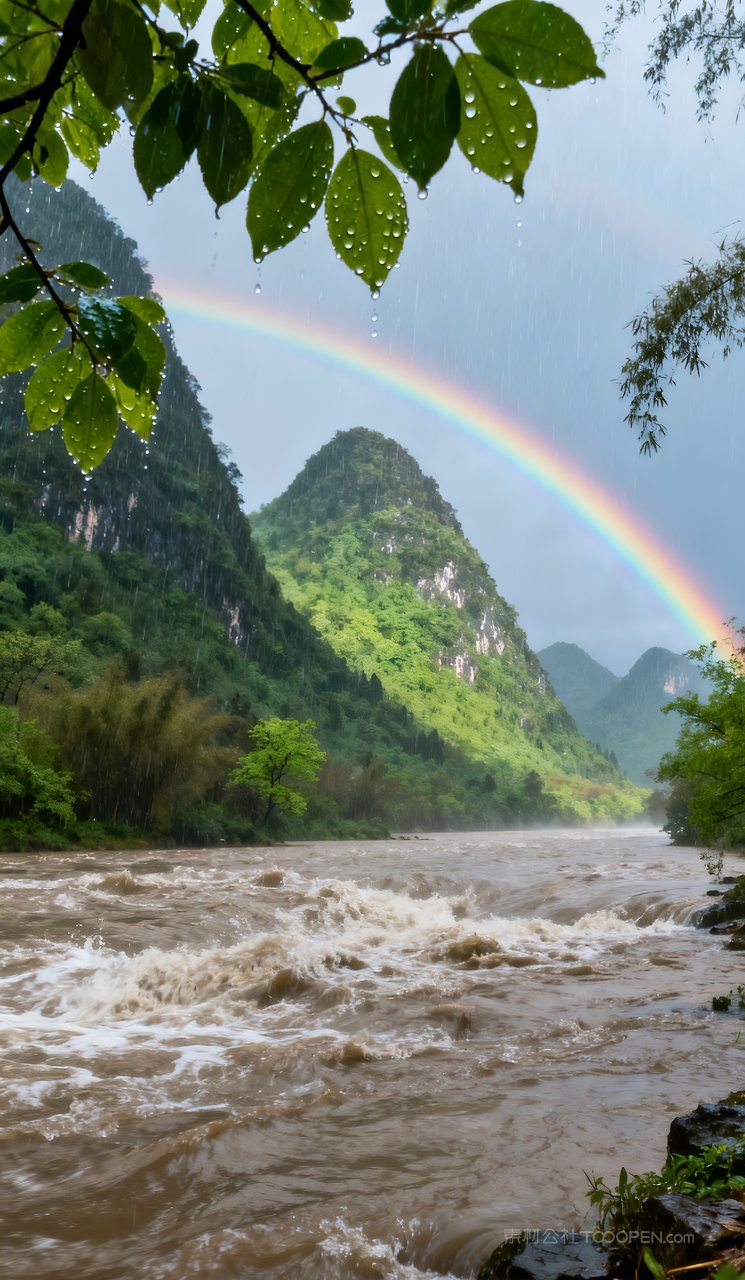 山峰风景天空春天春季自然山水河流唯美