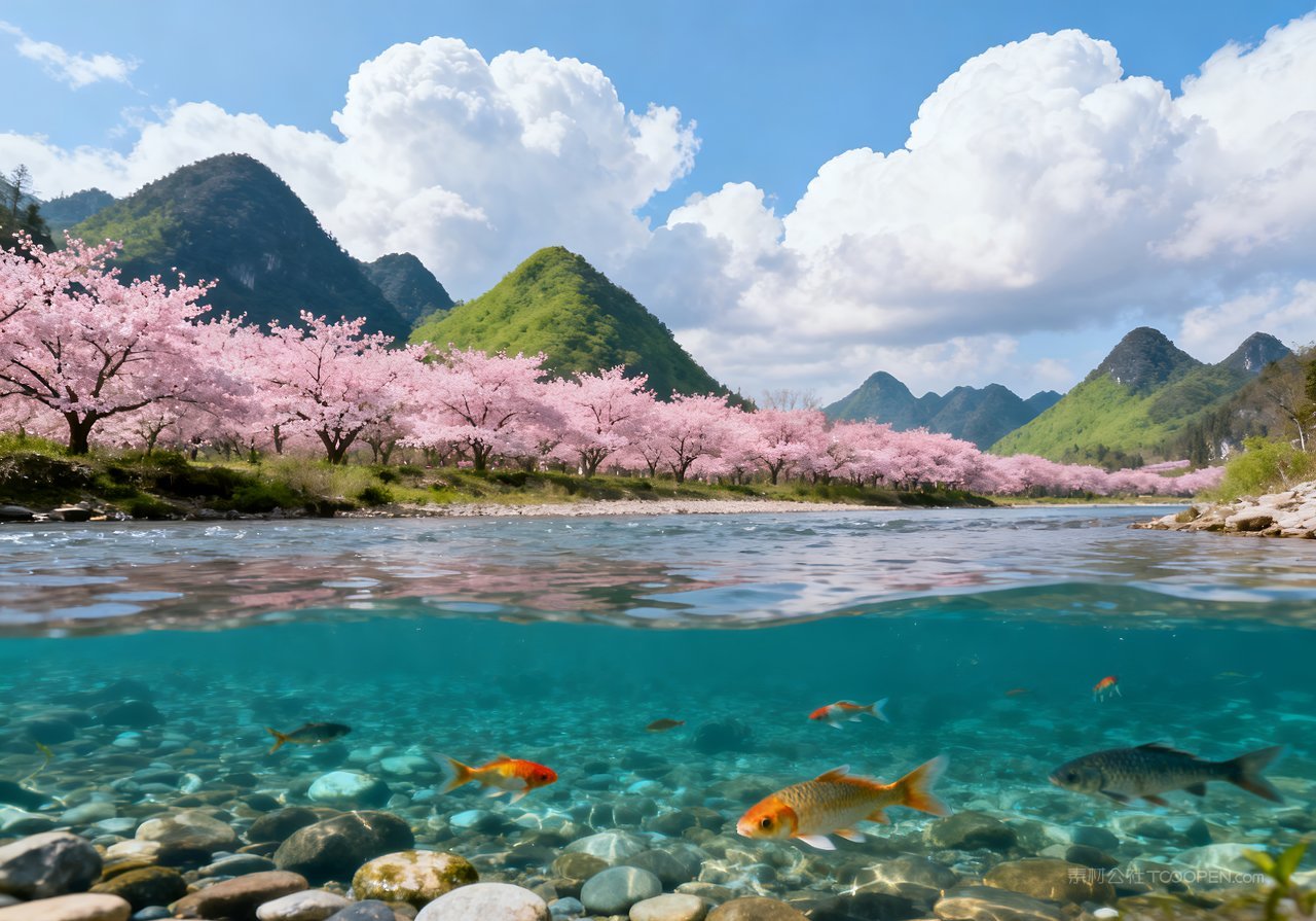 自然风景天空春天意境山峰河流春意