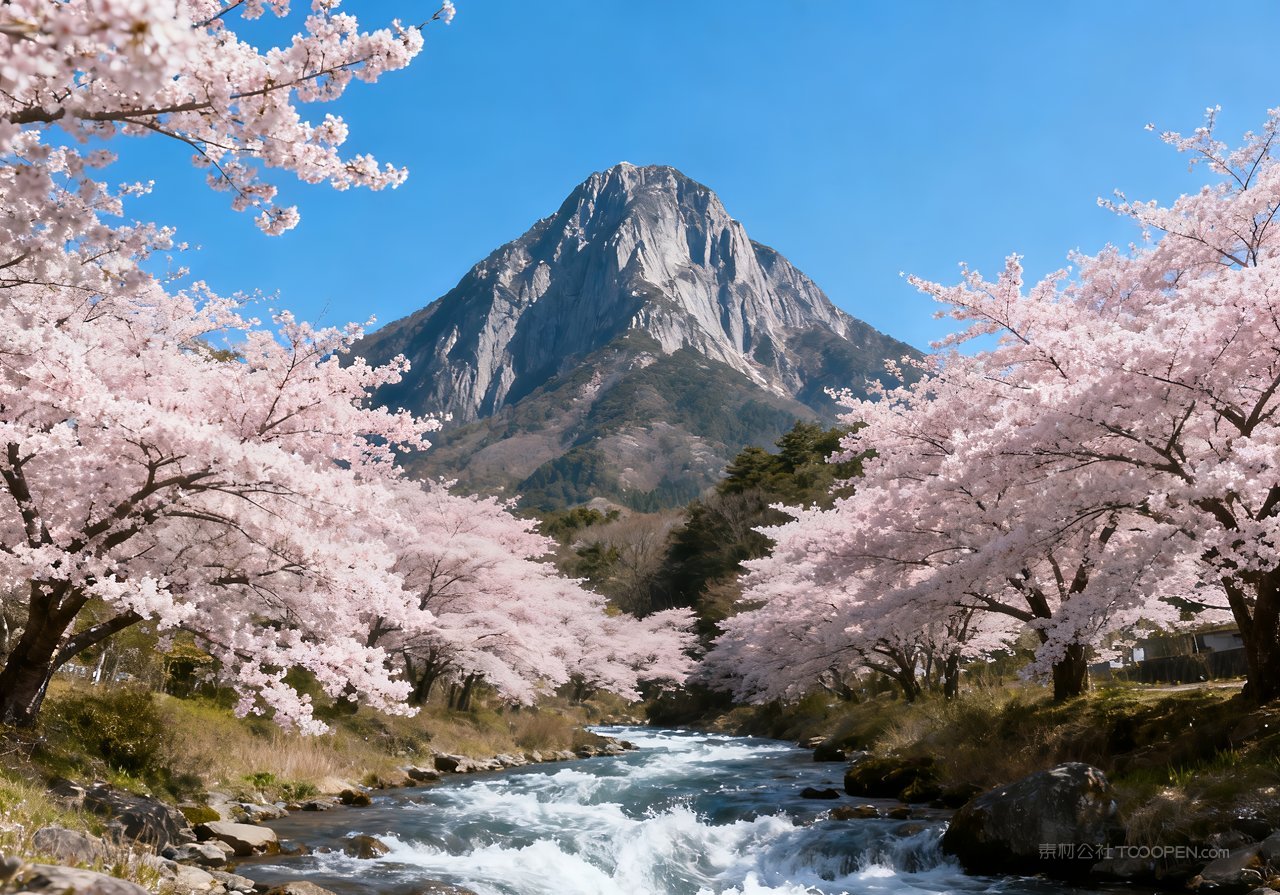 河流春季山峰风景意境唯美山水天空