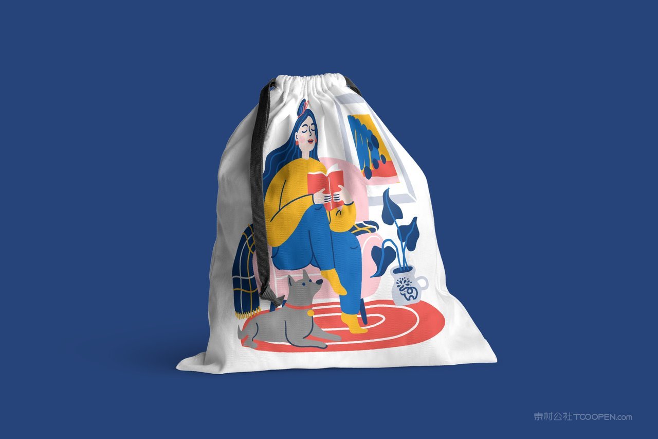 布艺束口袋蓝色品牌vi展示贴图一键样机