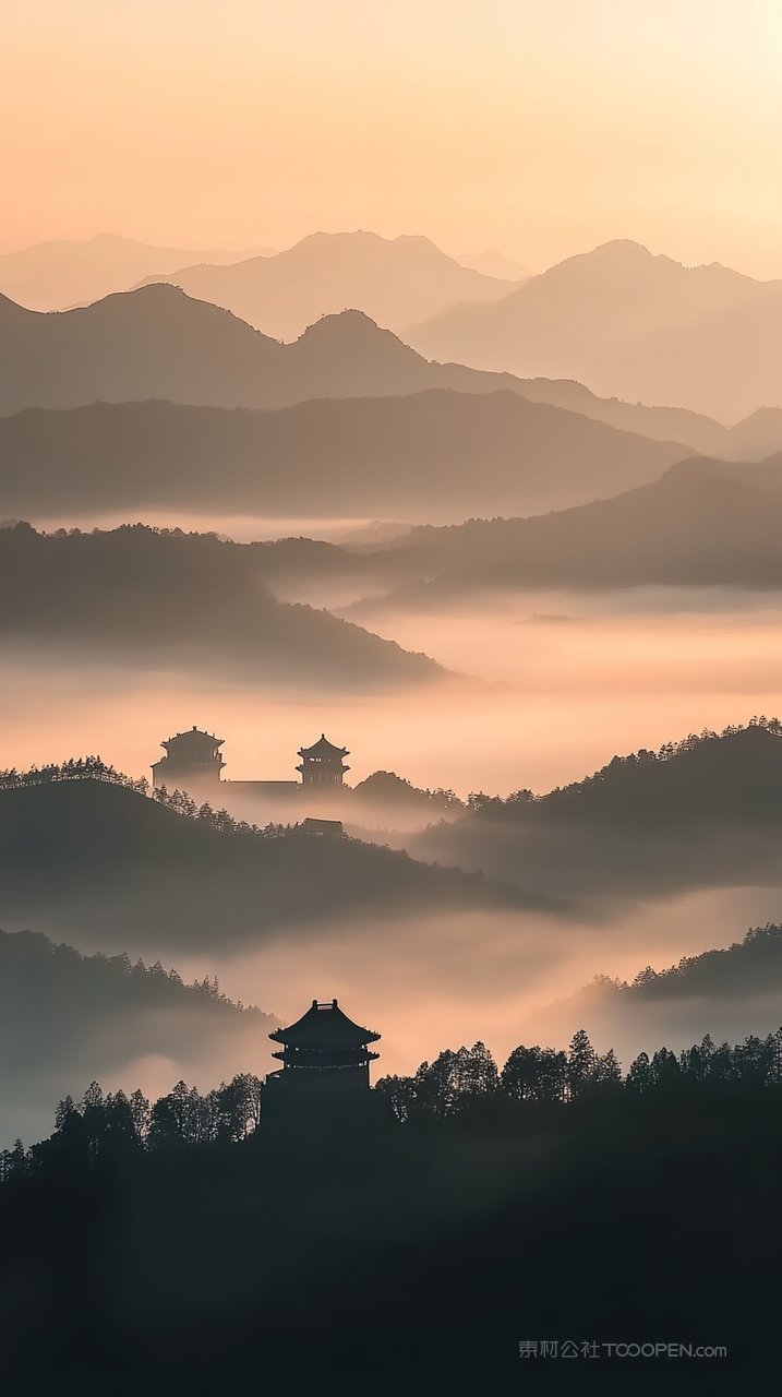 山峰唯美景观群山风景天空意境自然