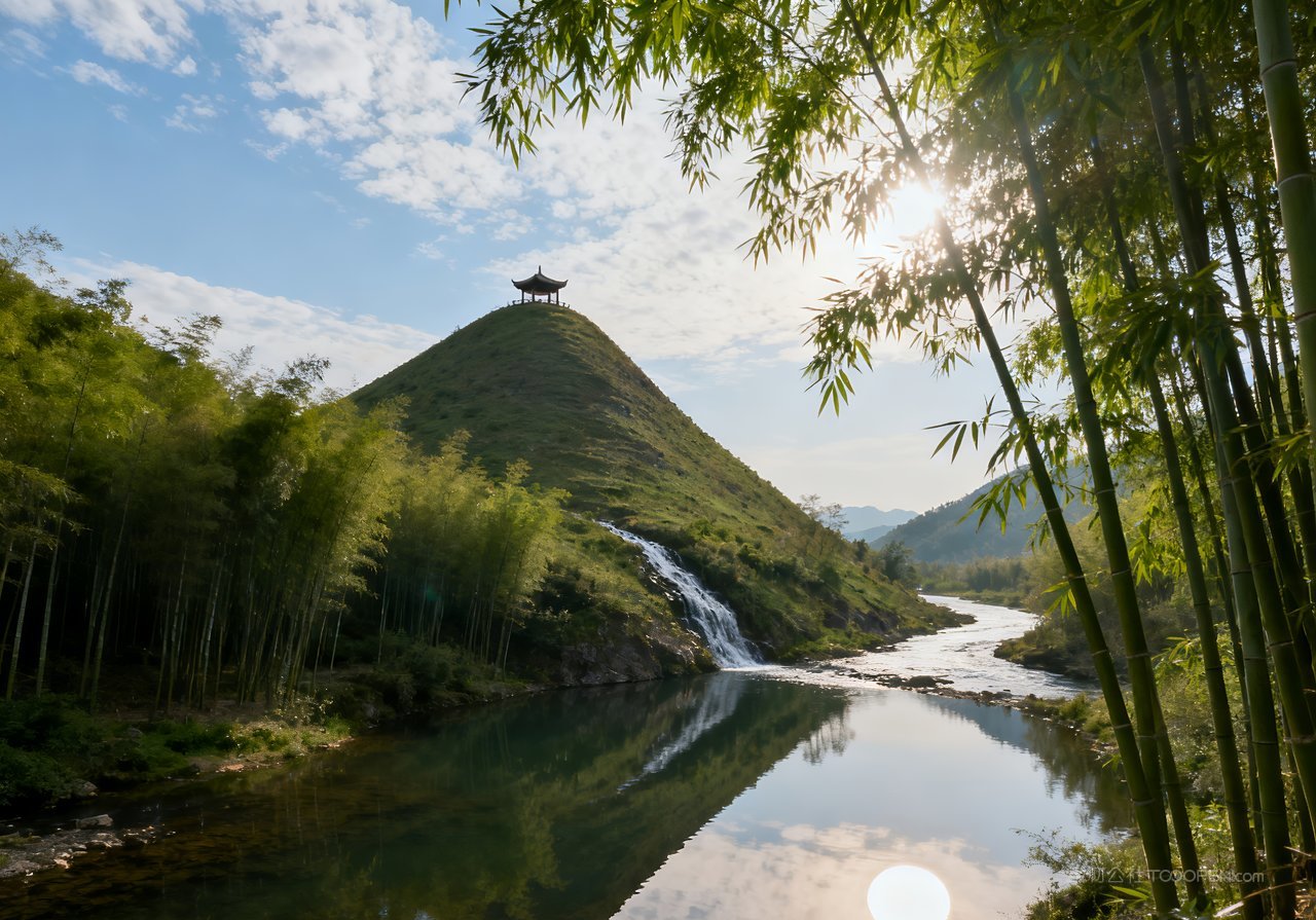 风景河流山峰春季天空山水唯美意境
