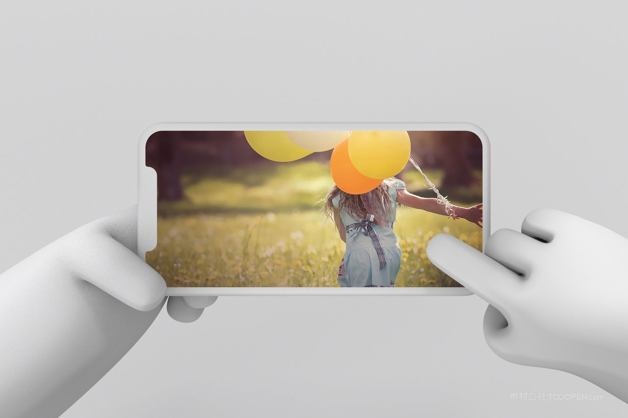 c4d立体卡通白色手持横屏手机样机