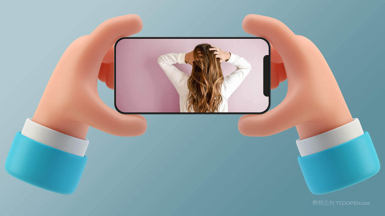 c4d立体卡通双手持横屏手机青色样机