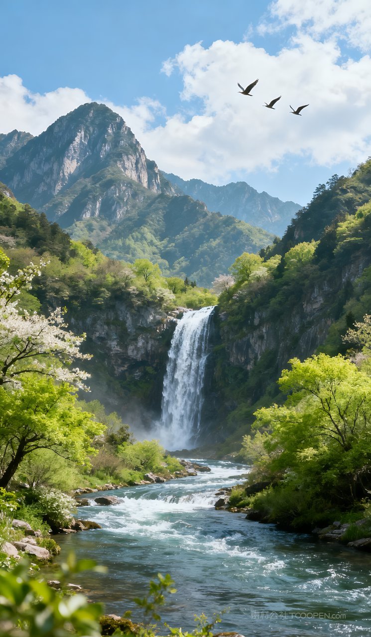 天空意境风景春天山峰河流唯美山水