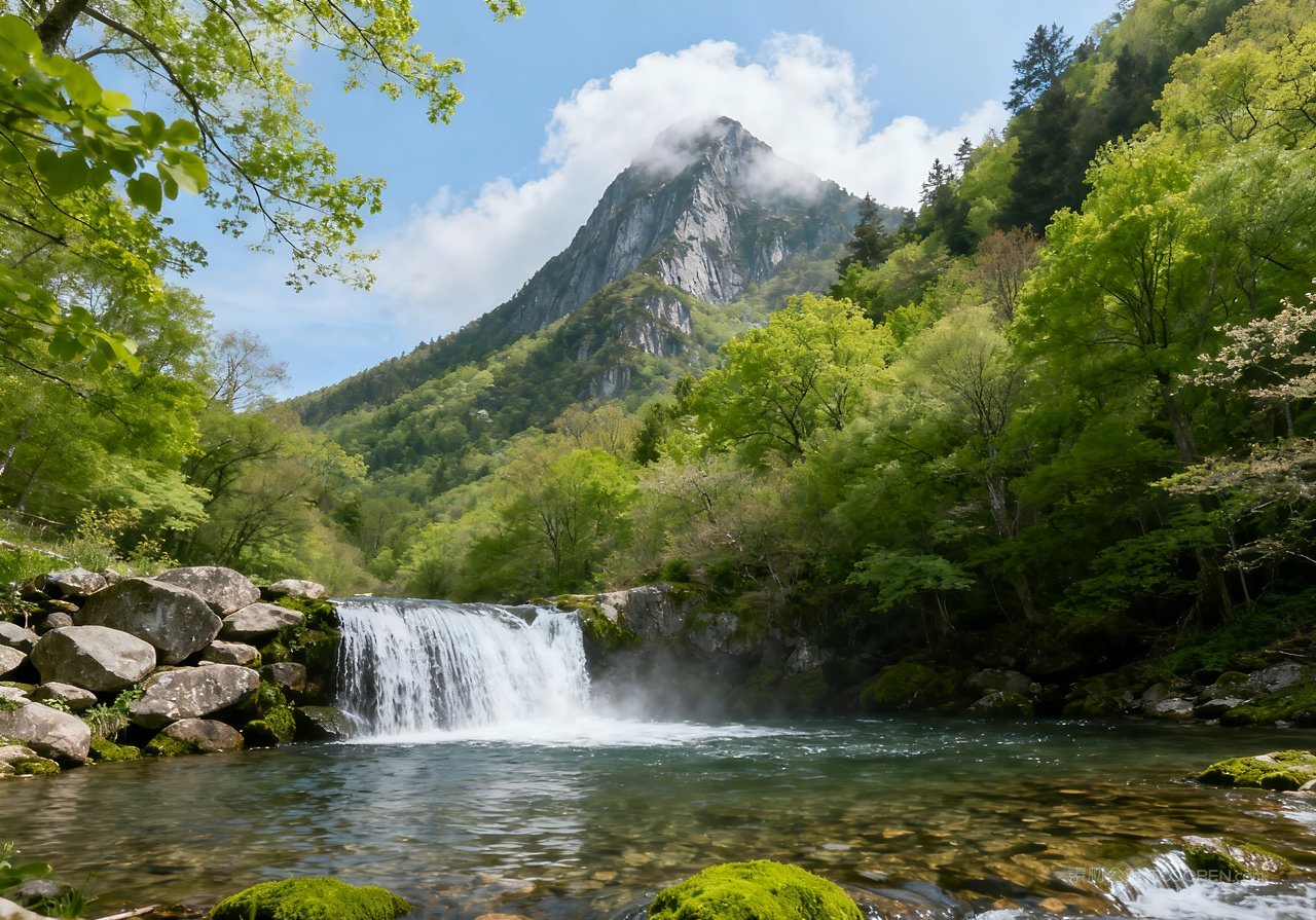 河流山水天空风景山峰春季意境唯美