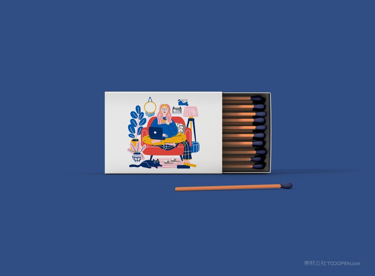 酒店火柴蓝色品牌vi展示贴图一键样机