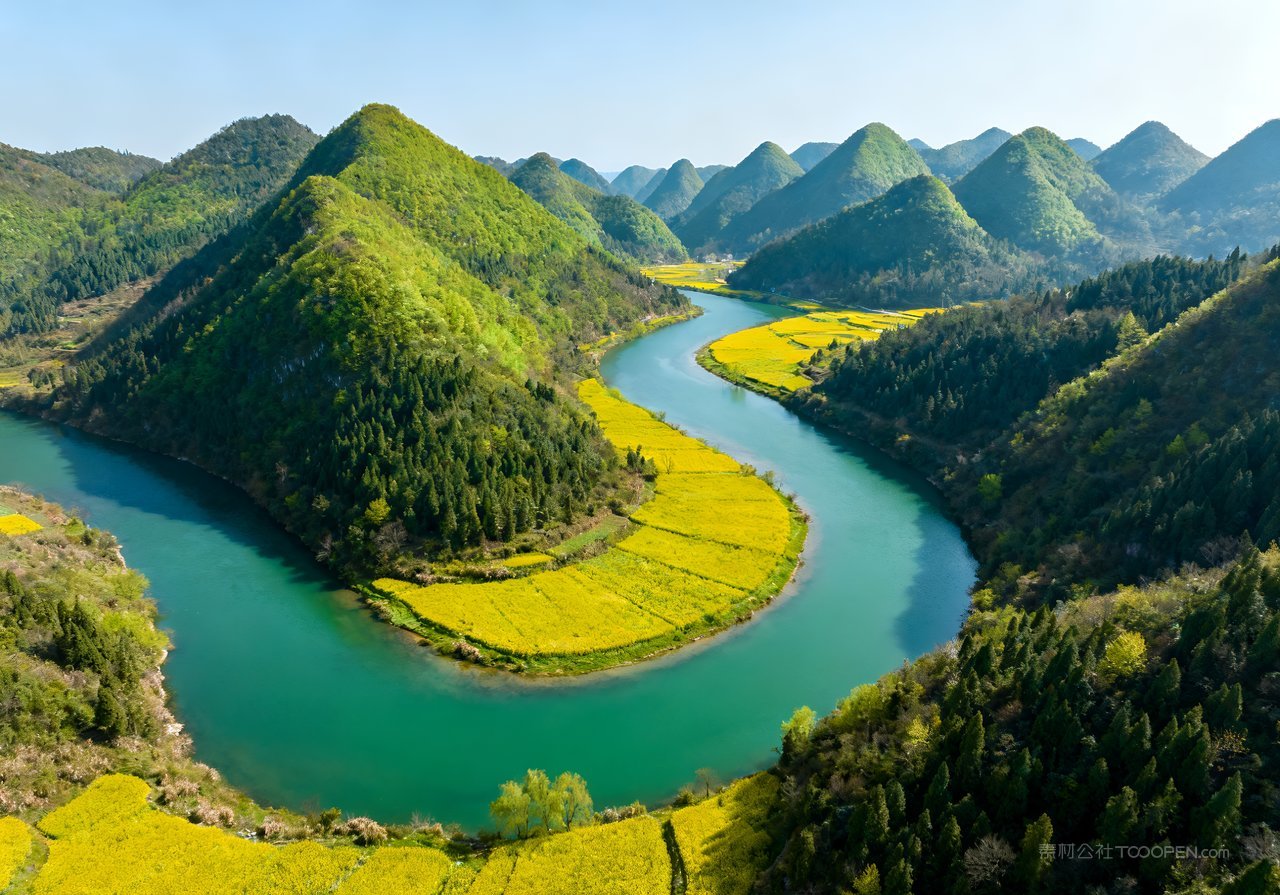 春意意境河流唯美风景天空春天山峰自然