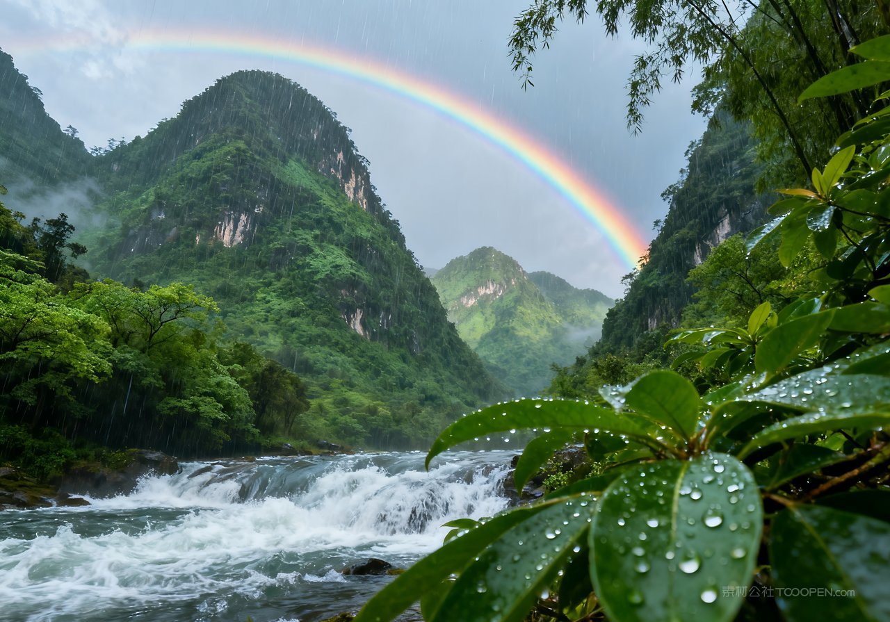 山水唯美天空风景河流山峰春季意境