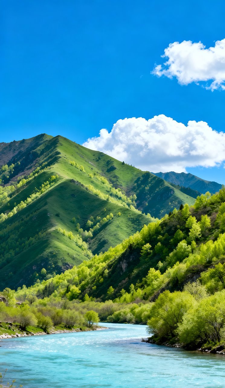 山峰意境春天山水天空风景唯美河流