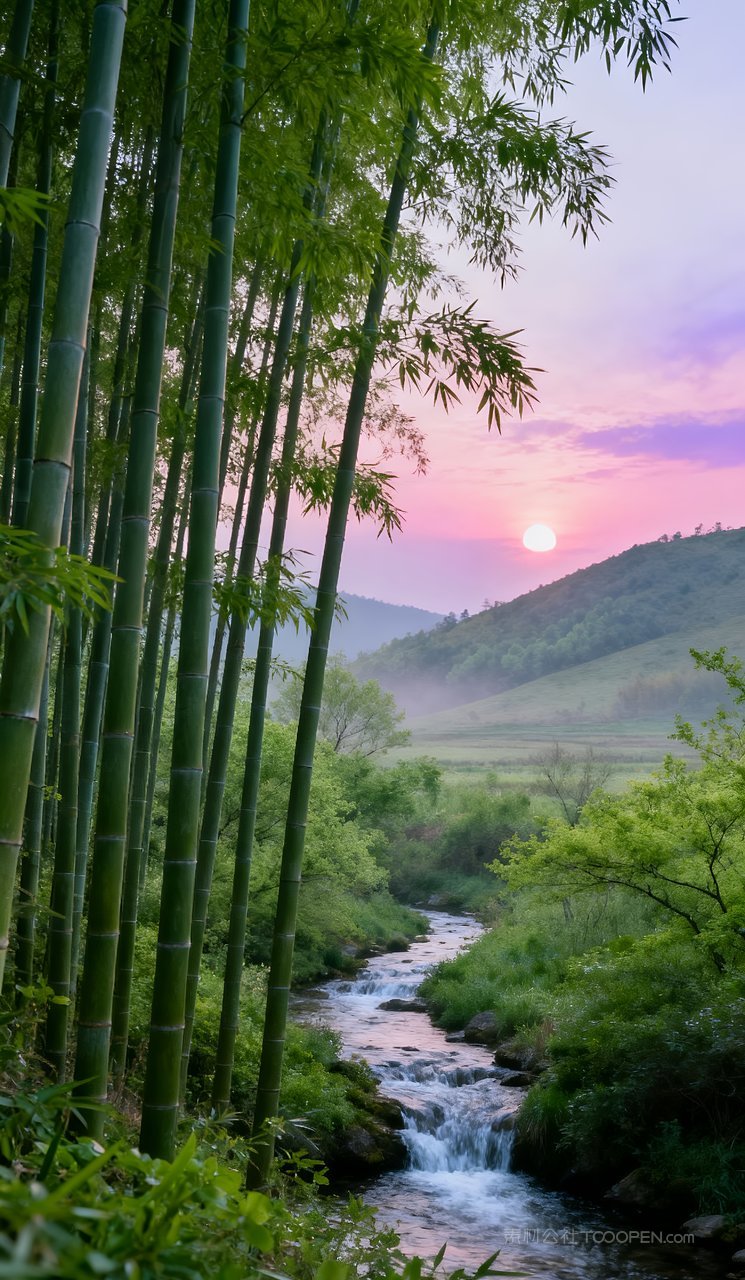 天空山水唯美春天风景山峰自然河流