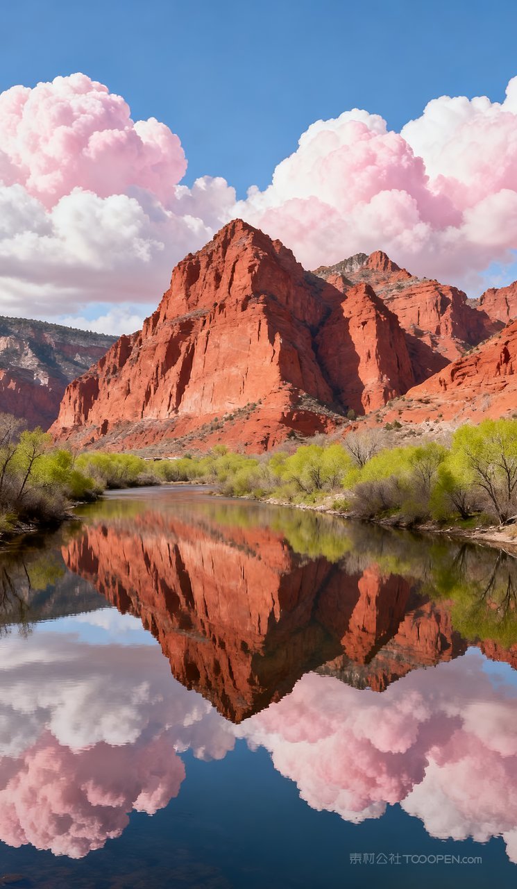 河流天空风景山水春季唯美春天山峰自然