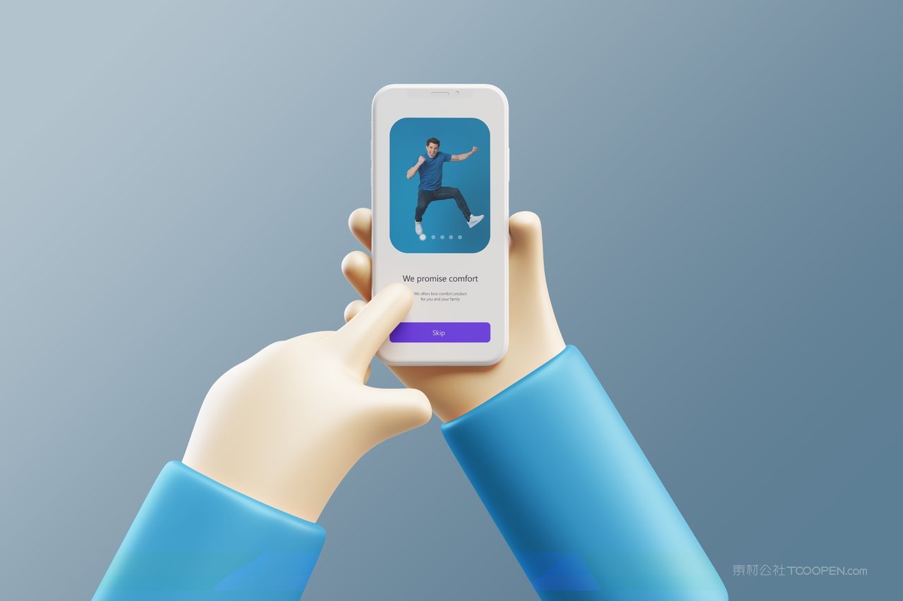 c4d立体卡通手持手机青蓝色样机