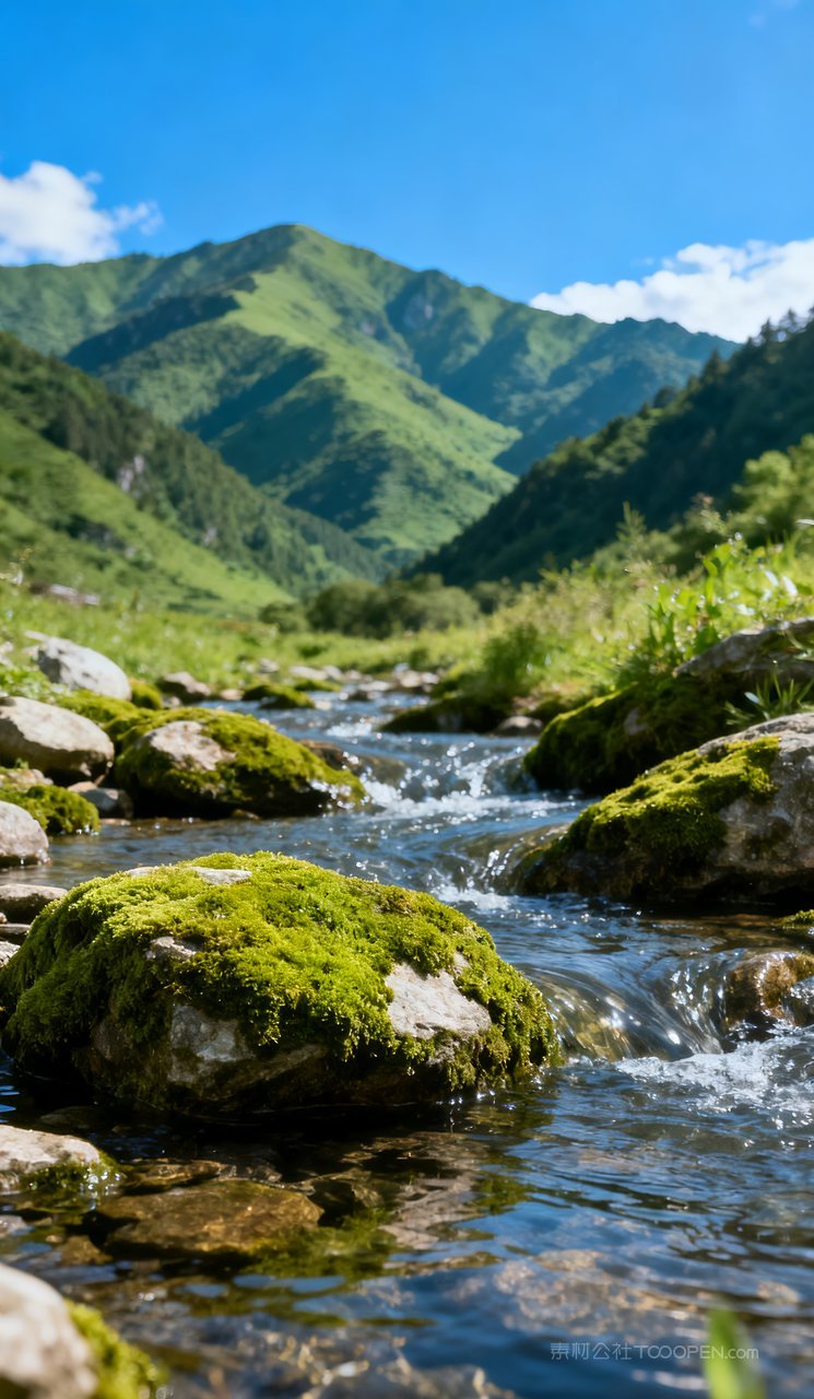 意境唯美春天山水山峰河流自然天空风景