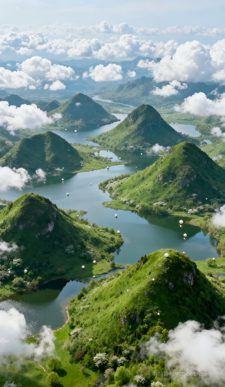风景自然唯美天空山水春天河流山峰