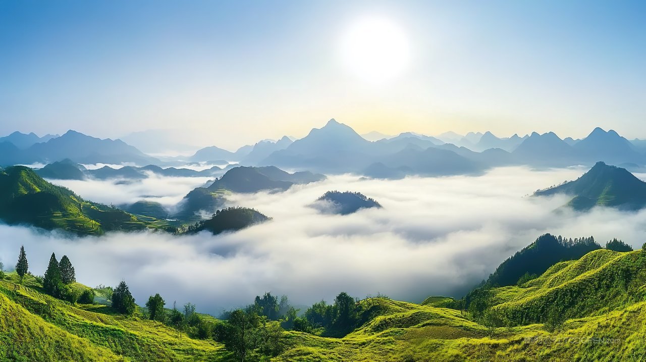 风景山脉唯美山峰群山宁静景色天空自然