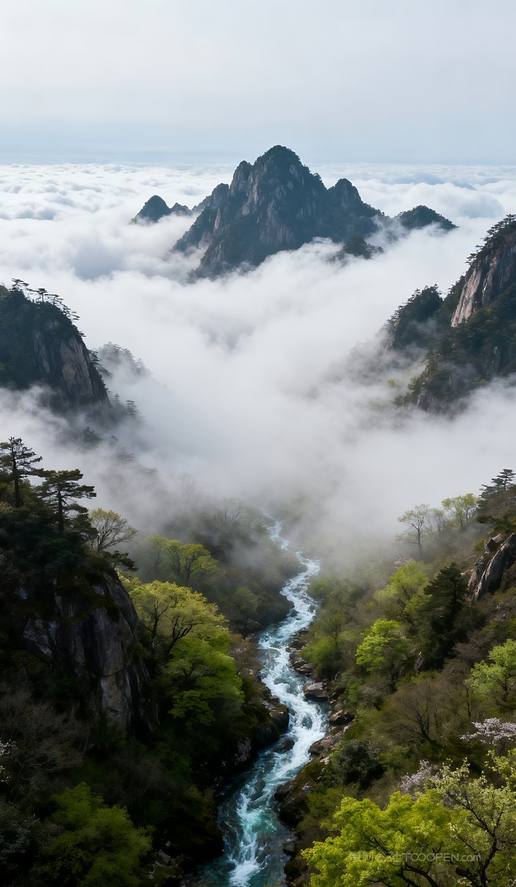 风景景色河流天空自然山水春天春季唯美山峰