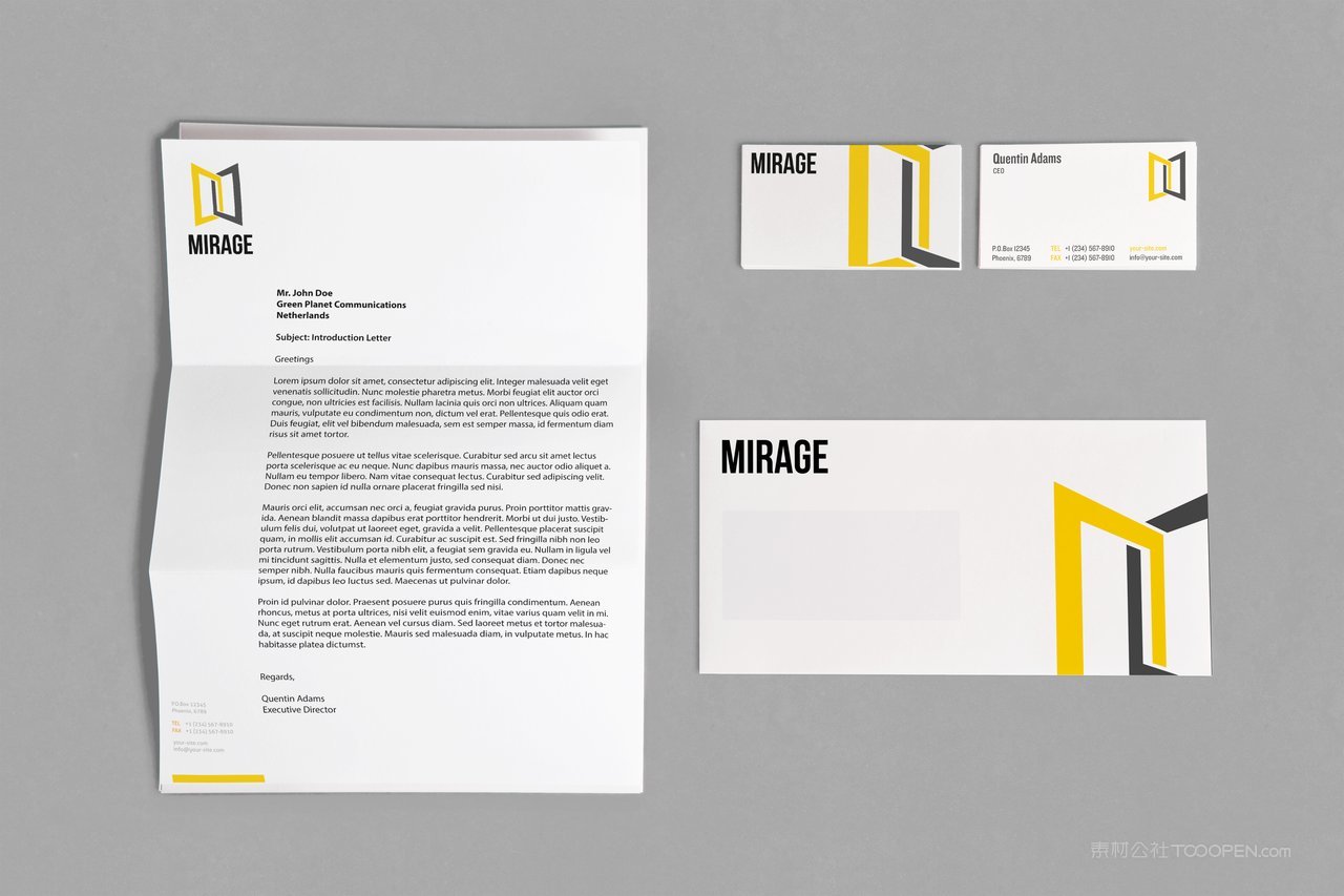 黑黄色名片精致办公用品信纸品牌vi样机