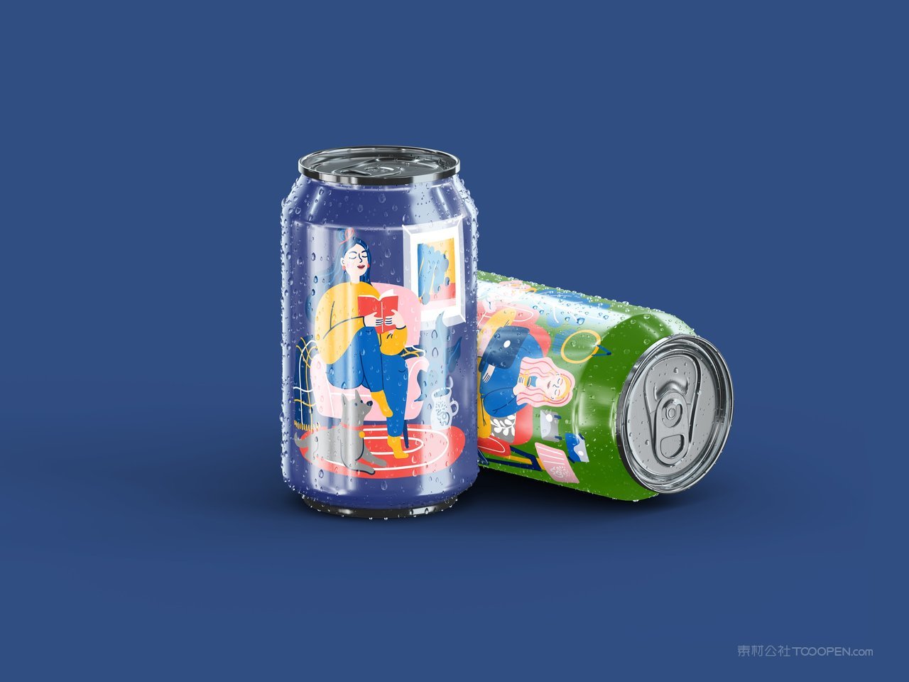 饮料易拉罐蓝色品牌vi展示贴图一键样机