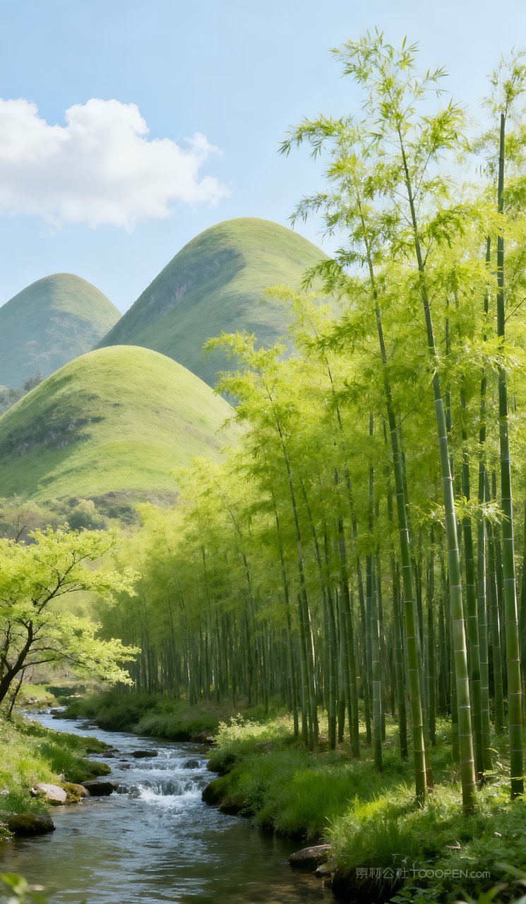 景色天空春季自然唯美山峰山水河流风景春天