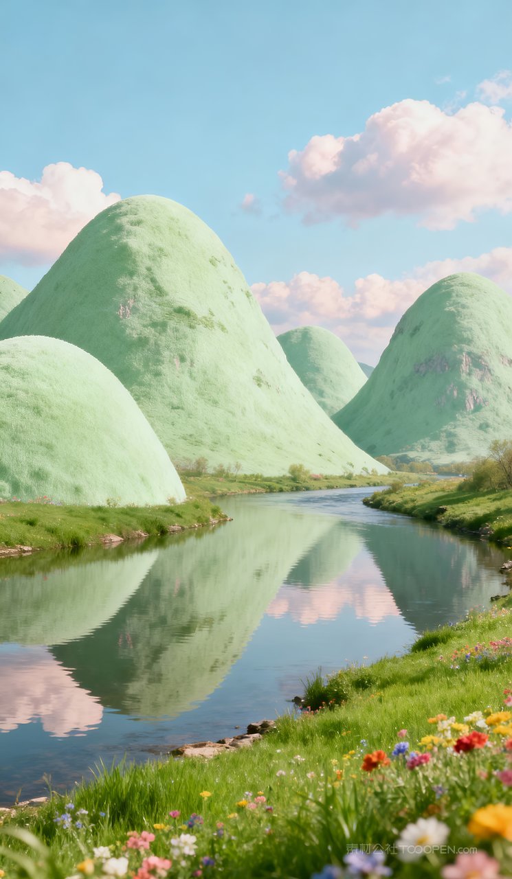 自然河流春天天空春季风景山峰唯美山水