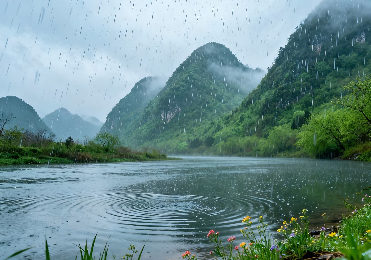 春天意境河流唯美天空春意自然风景山峰