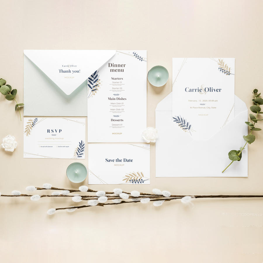 白色婚礼贺卡样机