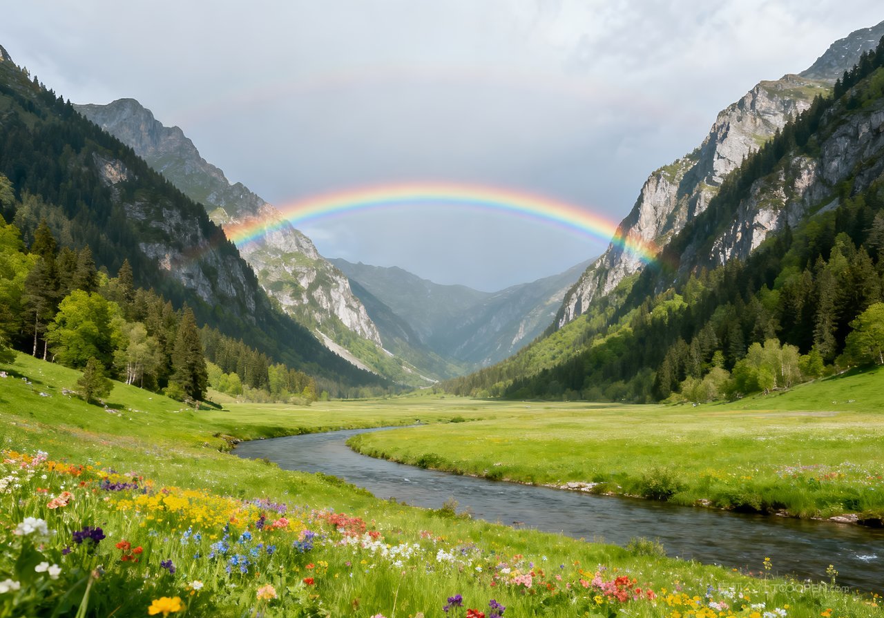 河流风景春天唯美山水天空山峰意境