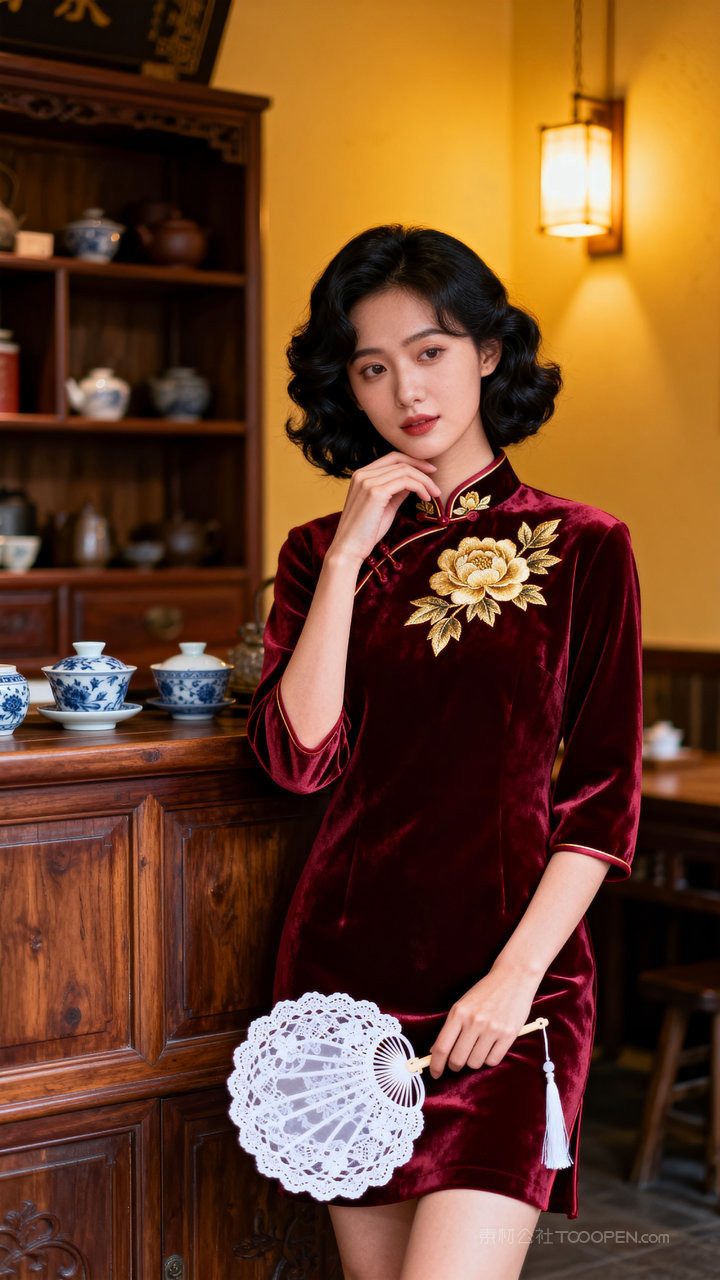 国风美女旗袍女性性感气质长腿模特