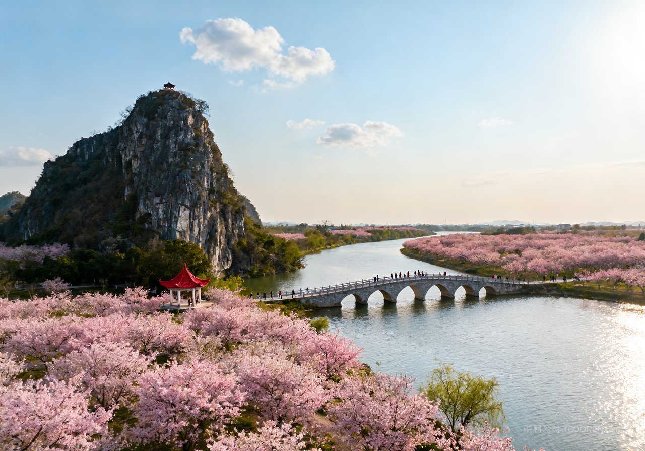 风景春意意境天空山峰唯美河流春天