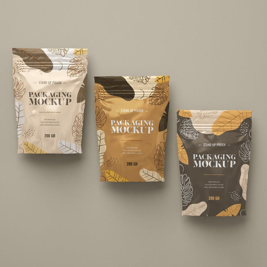 线稿几何树叶食品自封袋零食包装袋样机 (5)