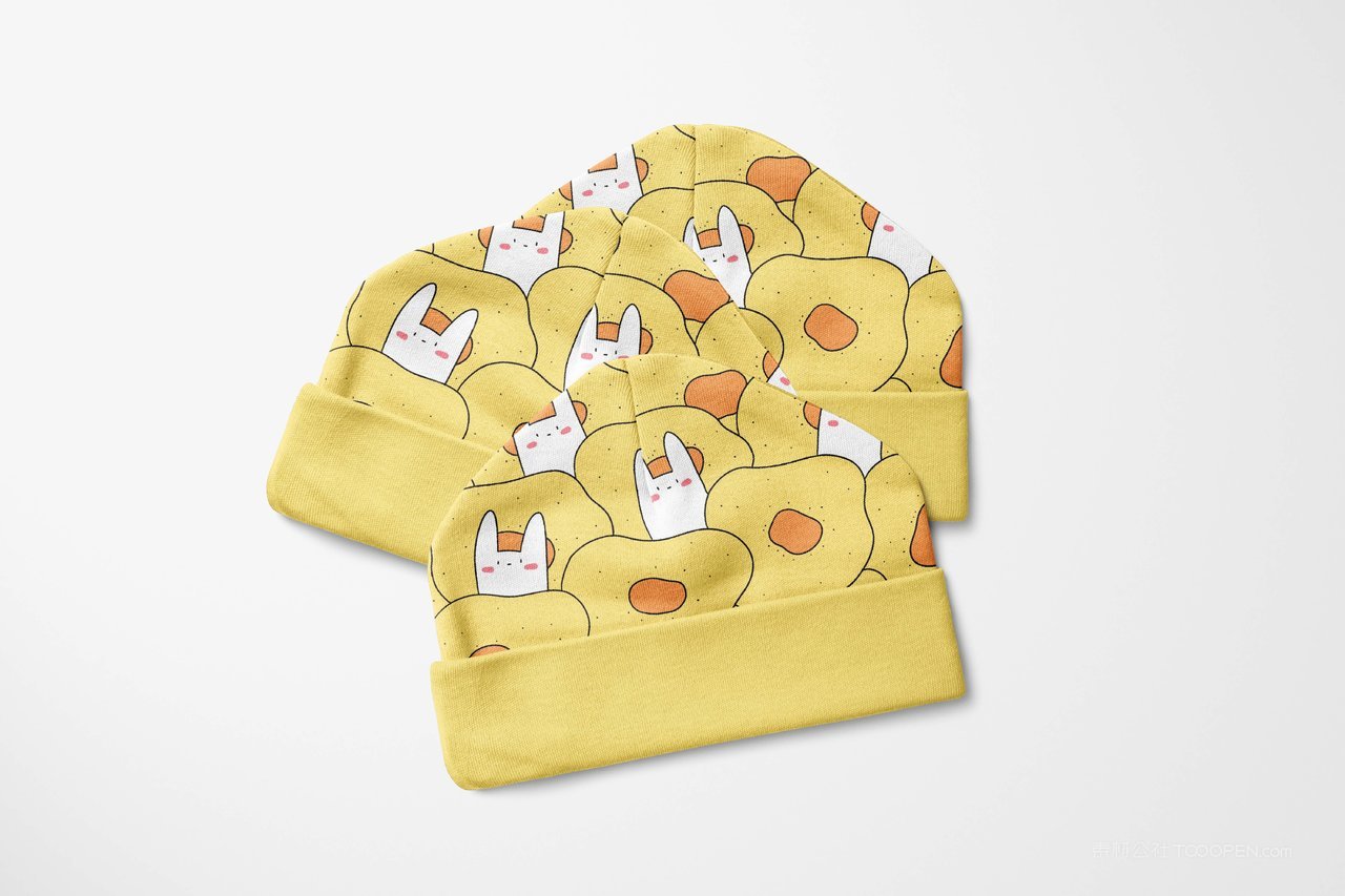 【1387期】黄色小白兔印花图案婴儿婴儿帽样机 (5).tif