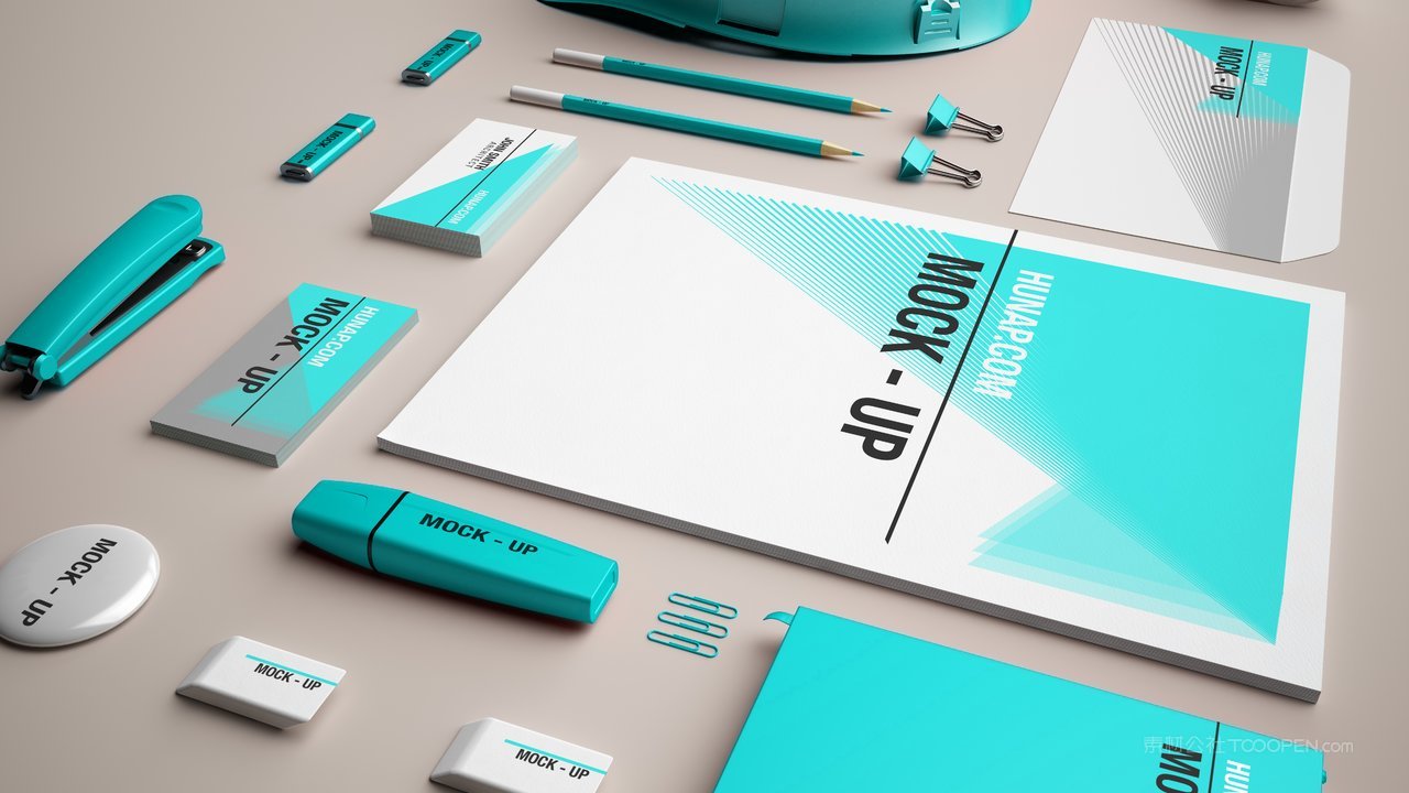 青色宣传单房地产建筑工地vi样机