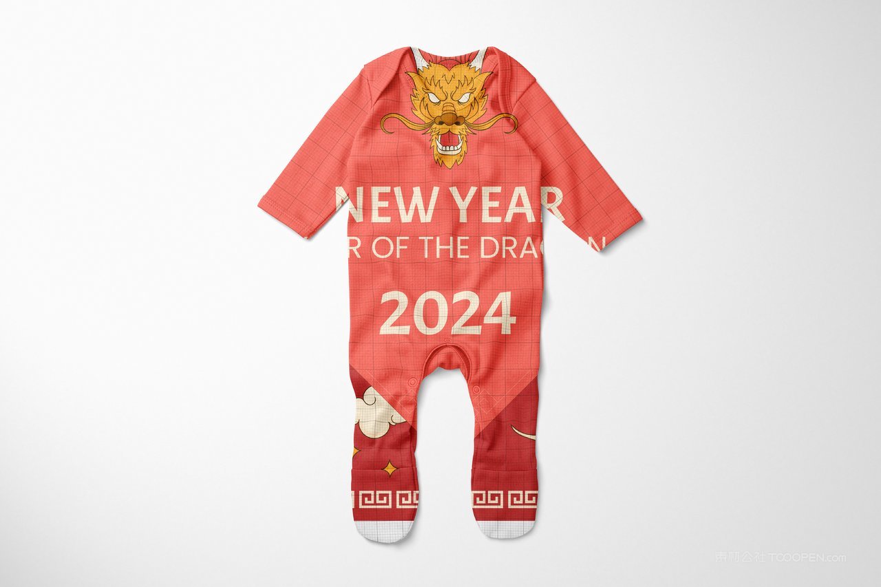 【1387期】2024年红色龙年婴儿爬行服图案印花样机  (1)