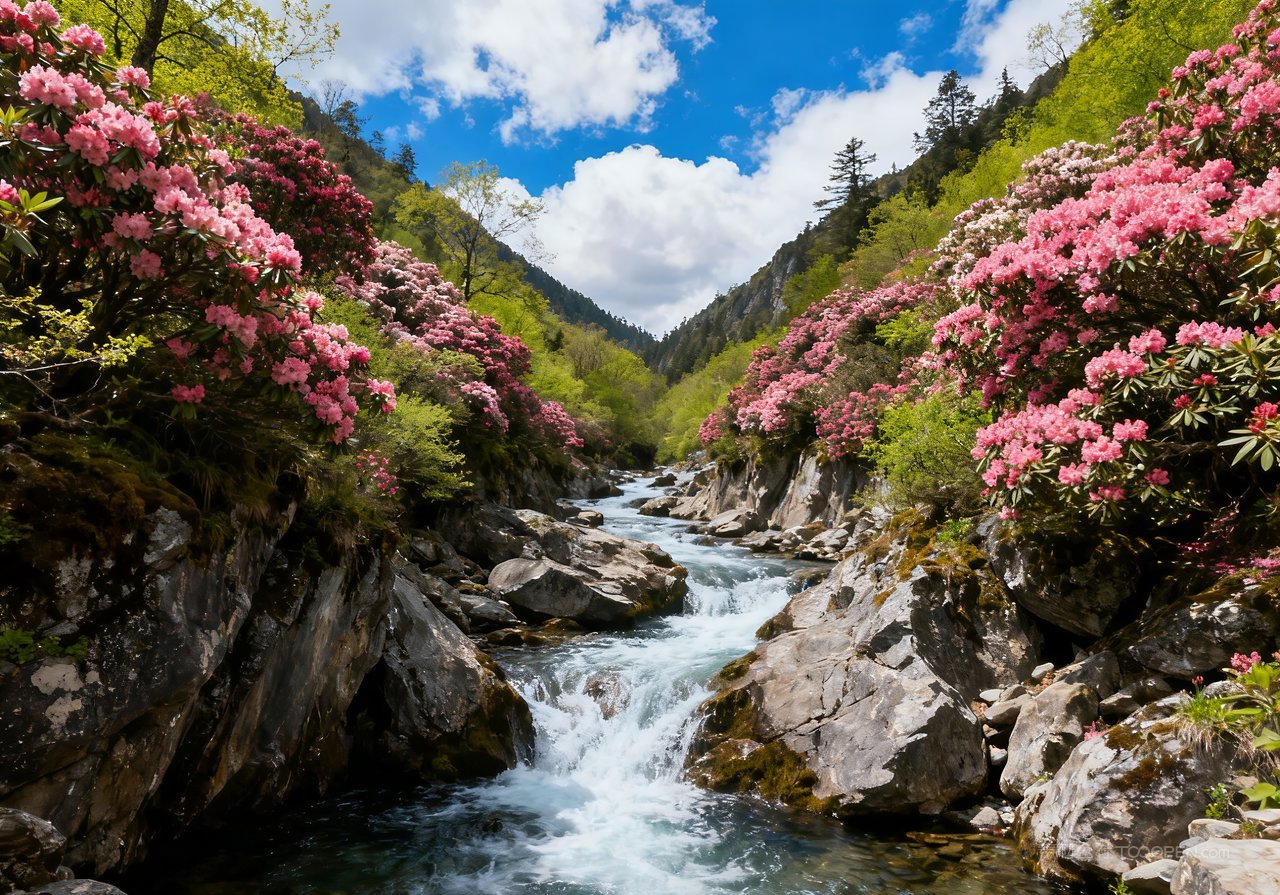 唯美天空山水意境山峰春天河流风景