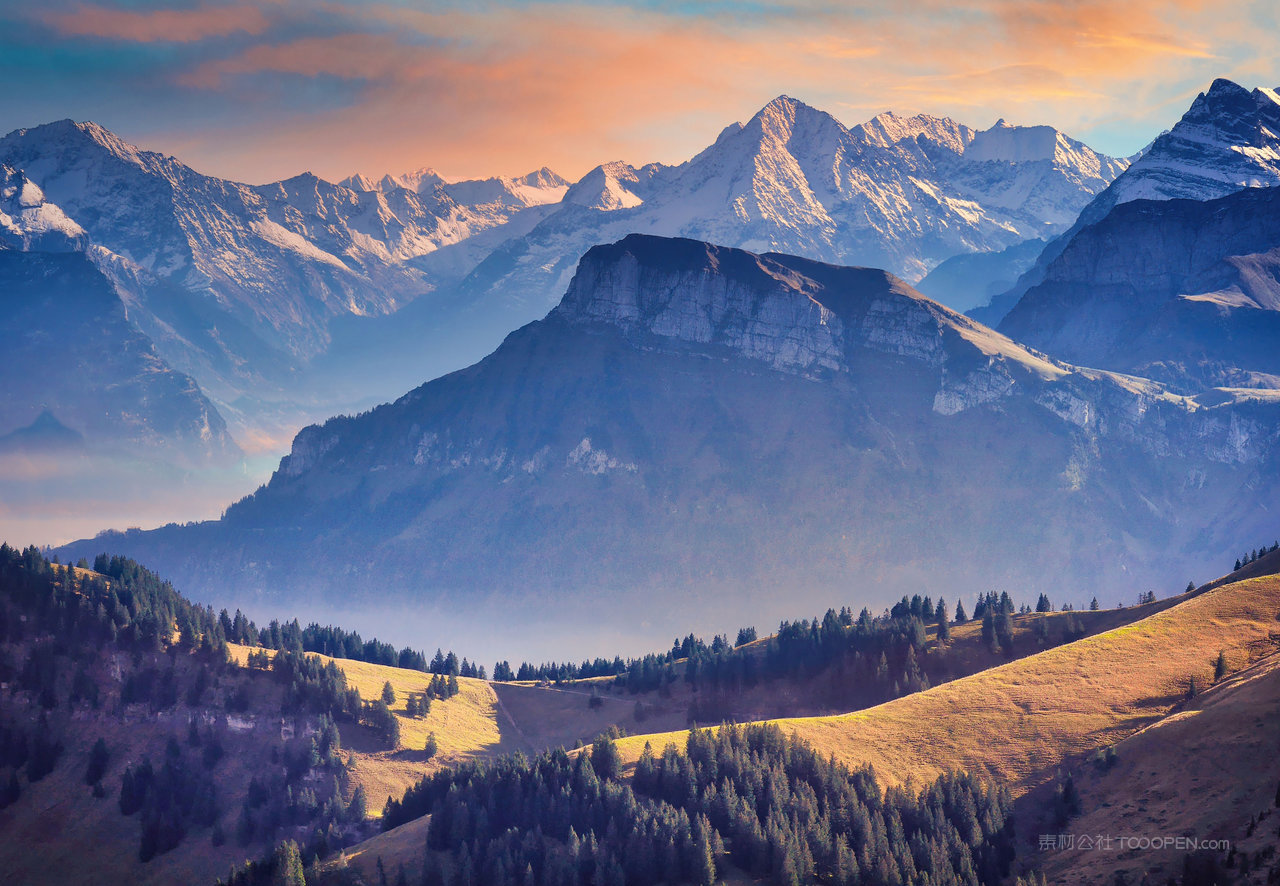 唯美瑞士山脉山林图片