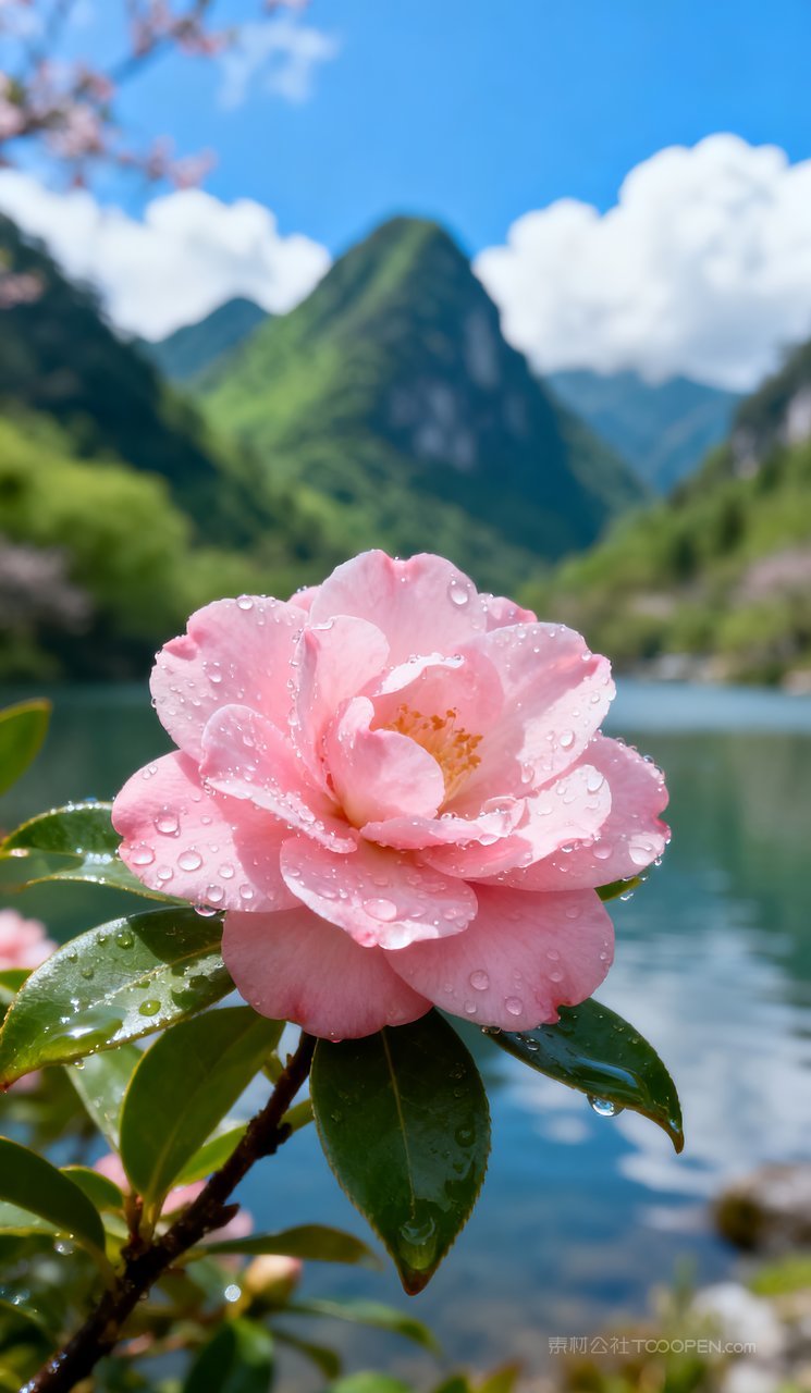 春季河流风景山水山峰春天唯美自然天空