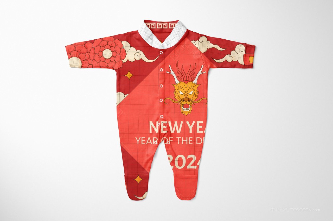 【1387期】2024年红色龙年婴儿爬行服图案印花样机  (7)