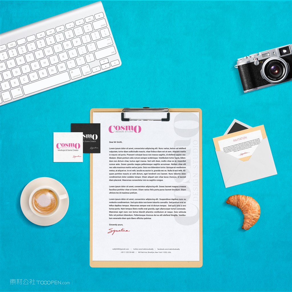 键盘卡片相机信封信纸卡片素材样机