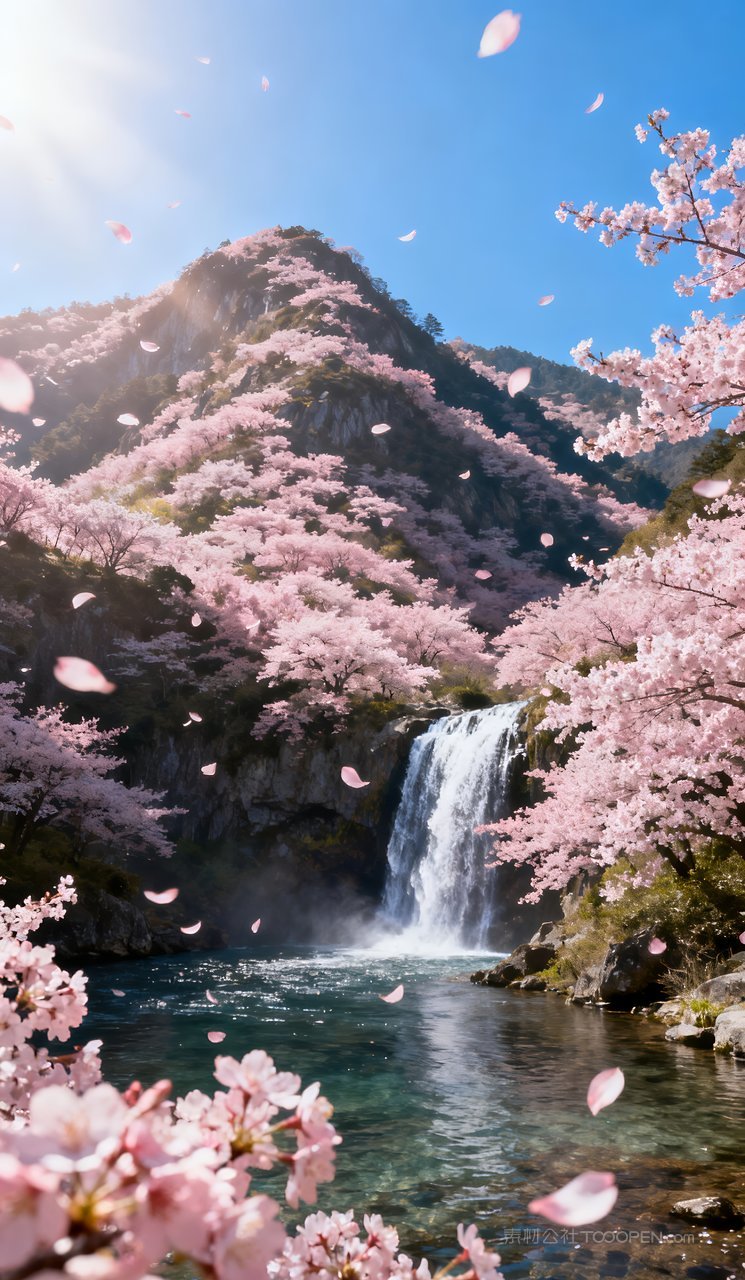 山峰春季春天天空自然风景山水河流唯美