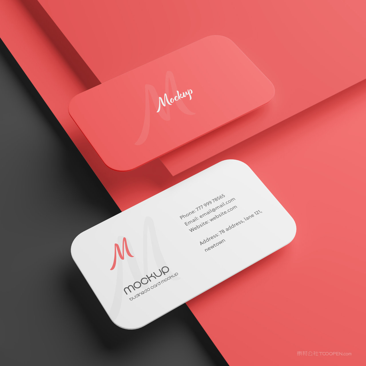 红色极简名片正反面贴图样机