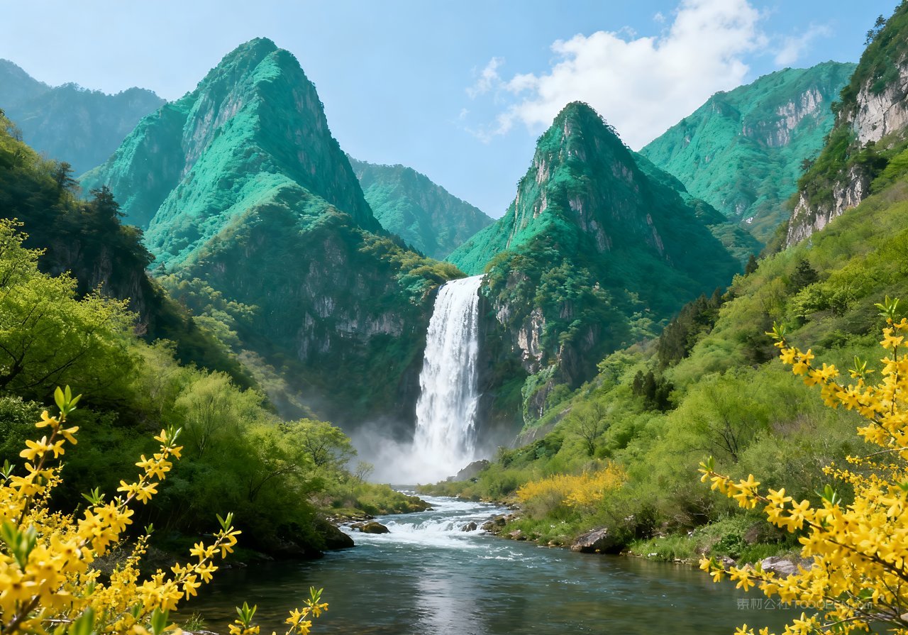 春天河流春意山峰风景意境唯美天空自然