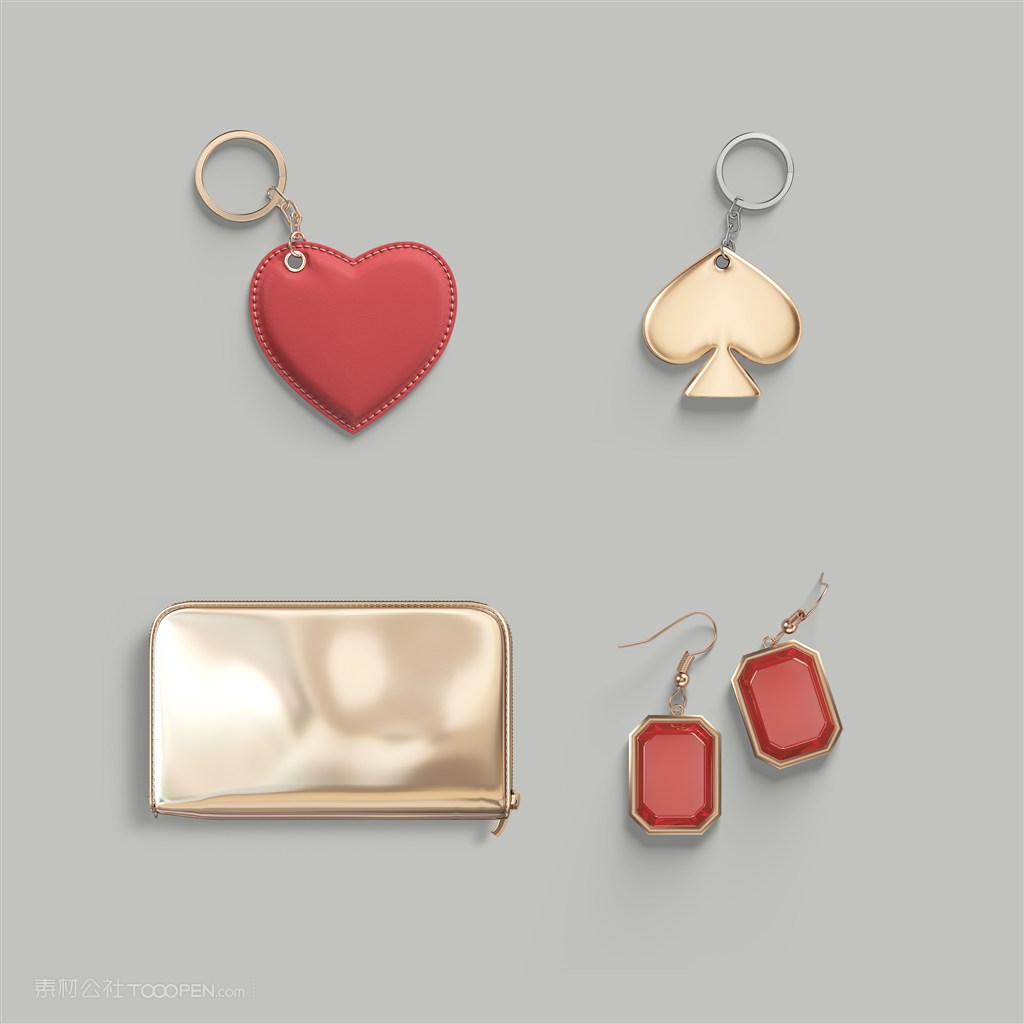 钥匙扣耳环钱包样机素材