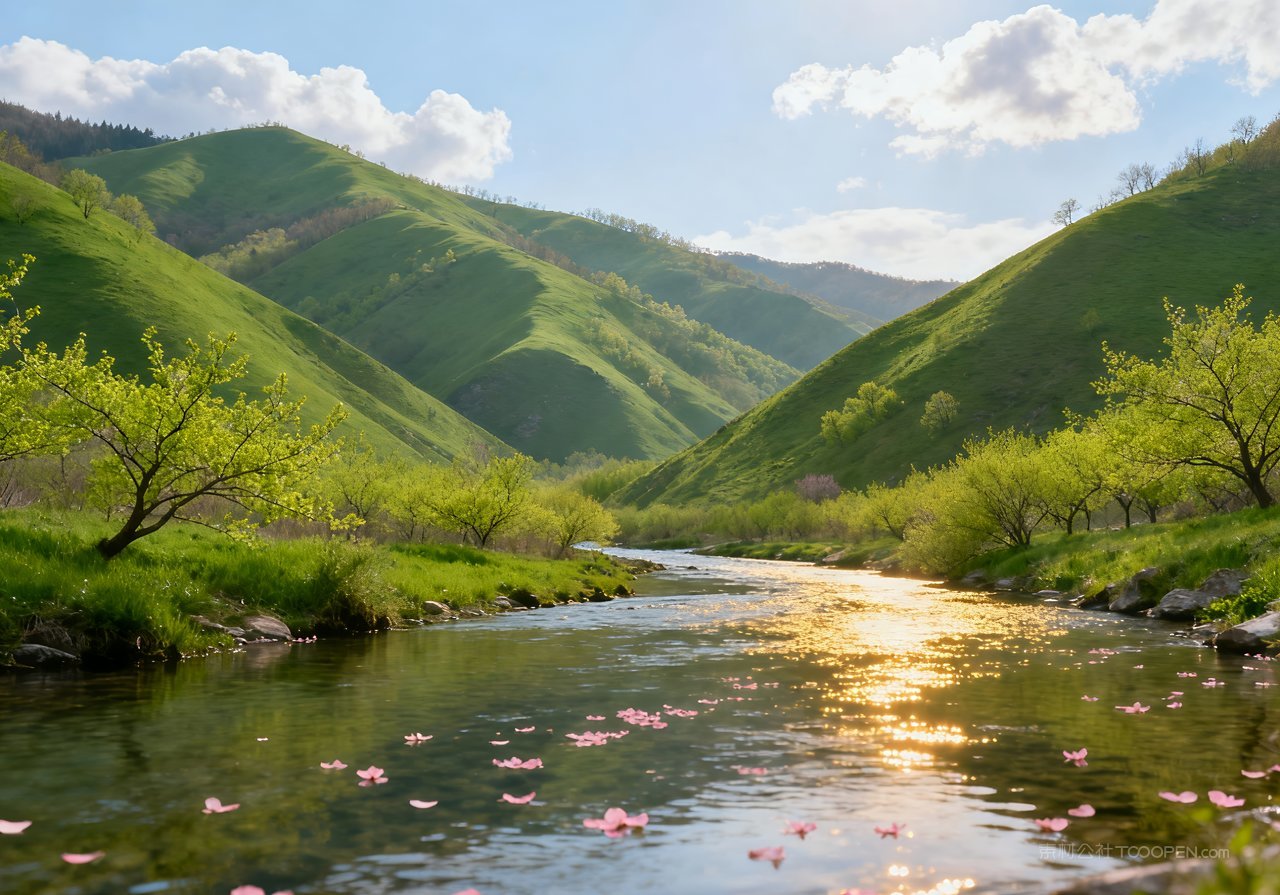 风景山水唯美河流意境天空山峰春季