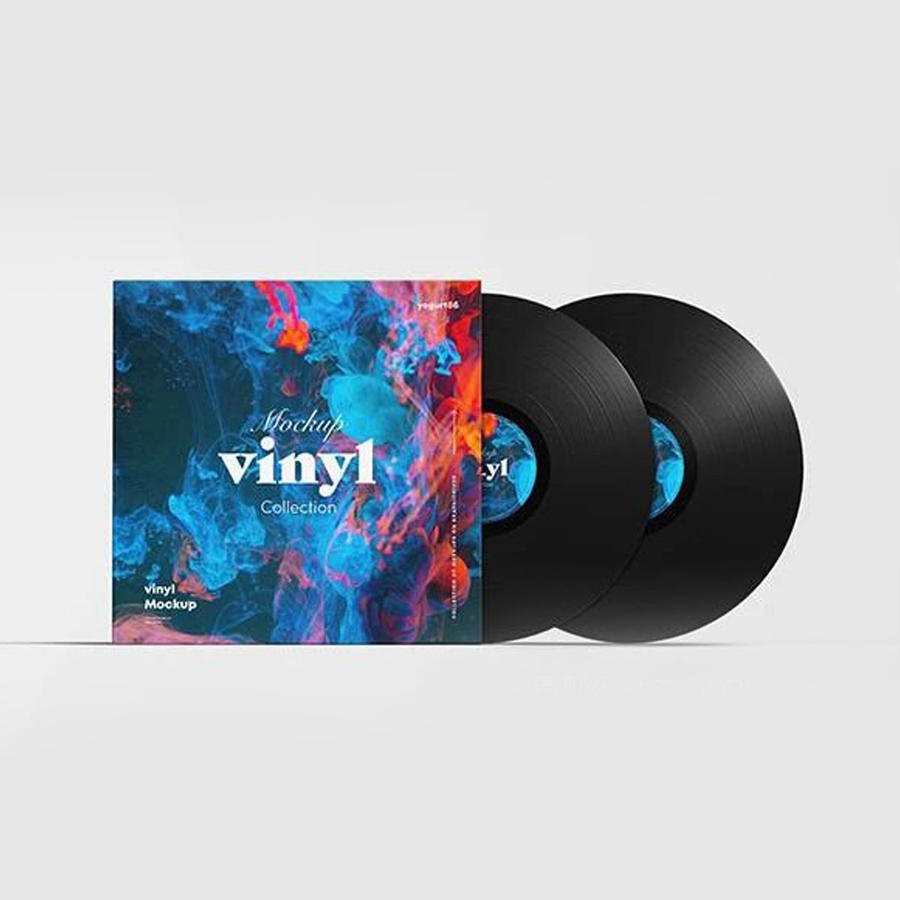 复古怀旧黑胶唱片cd音乐专辑封面贴图展示psd样机 (2)