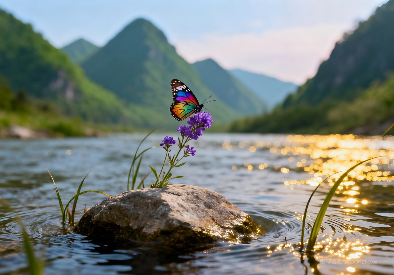 山峰天空自然河流唯美春天春意风景意境