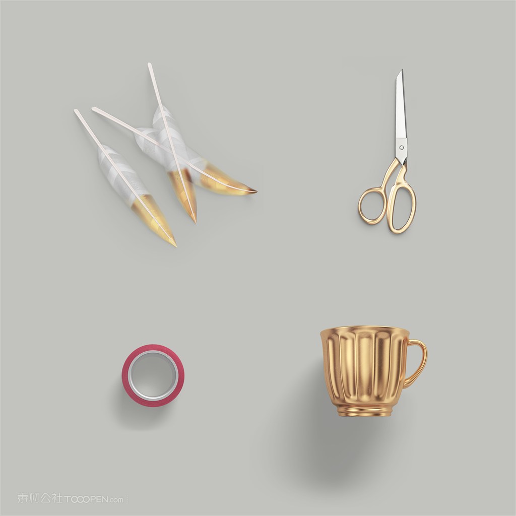 羽毛剪刀杯子胶带样机素材