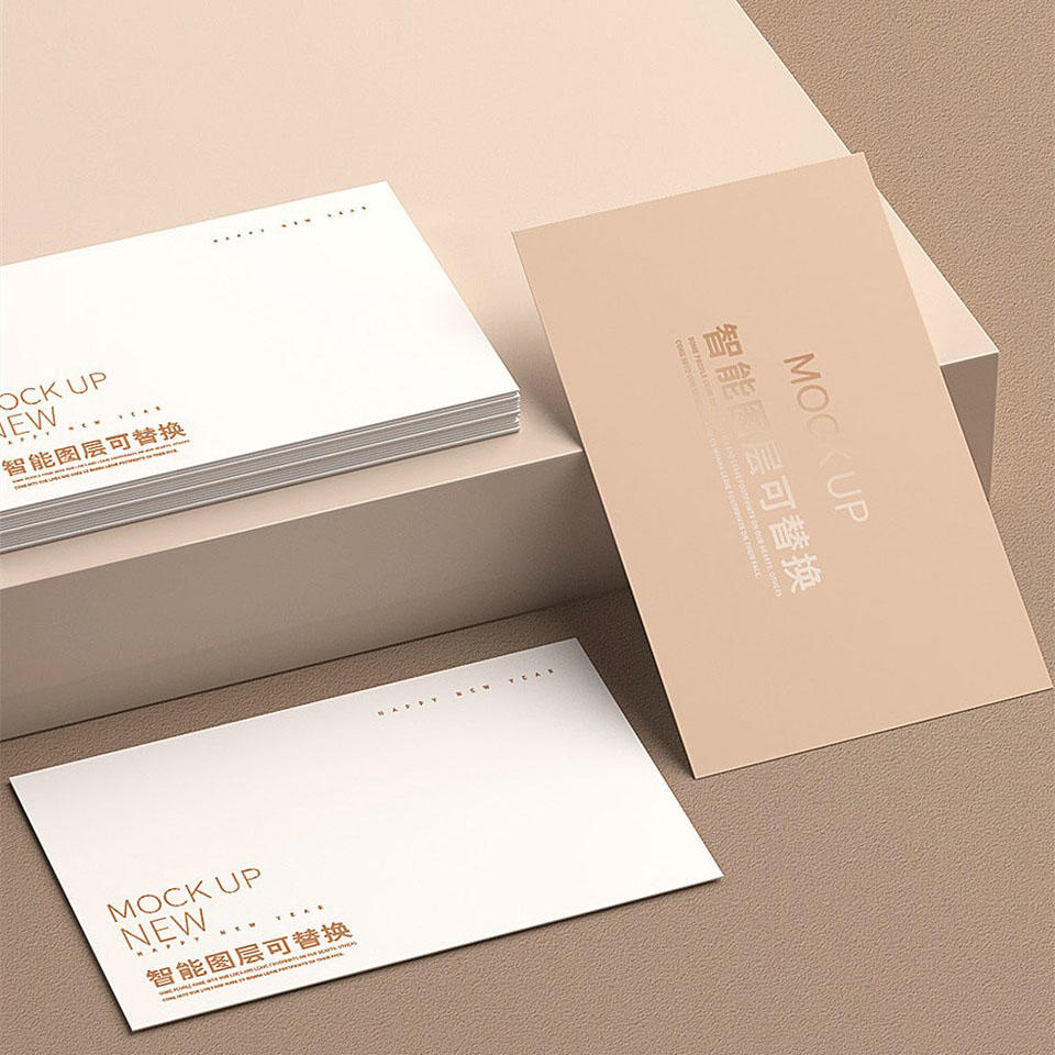 淡黄清新典雅3D名片卡片标签样机VI贴图模板素材